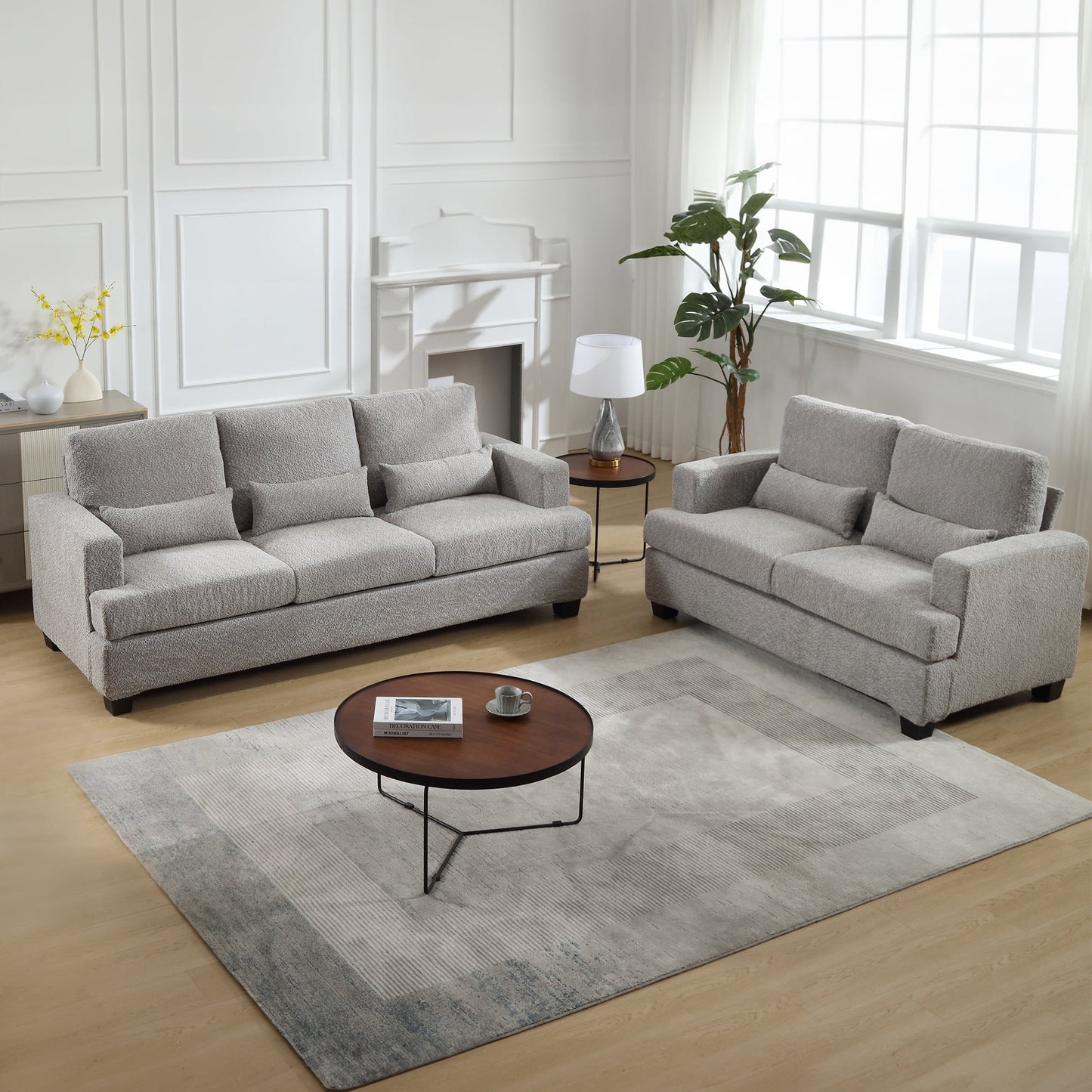 Muumblus Modern Single Sofa Chair, 37" Small Couch with 1 Waist Pillow, Removable Back Cushion, Living Room Set, White Fabric