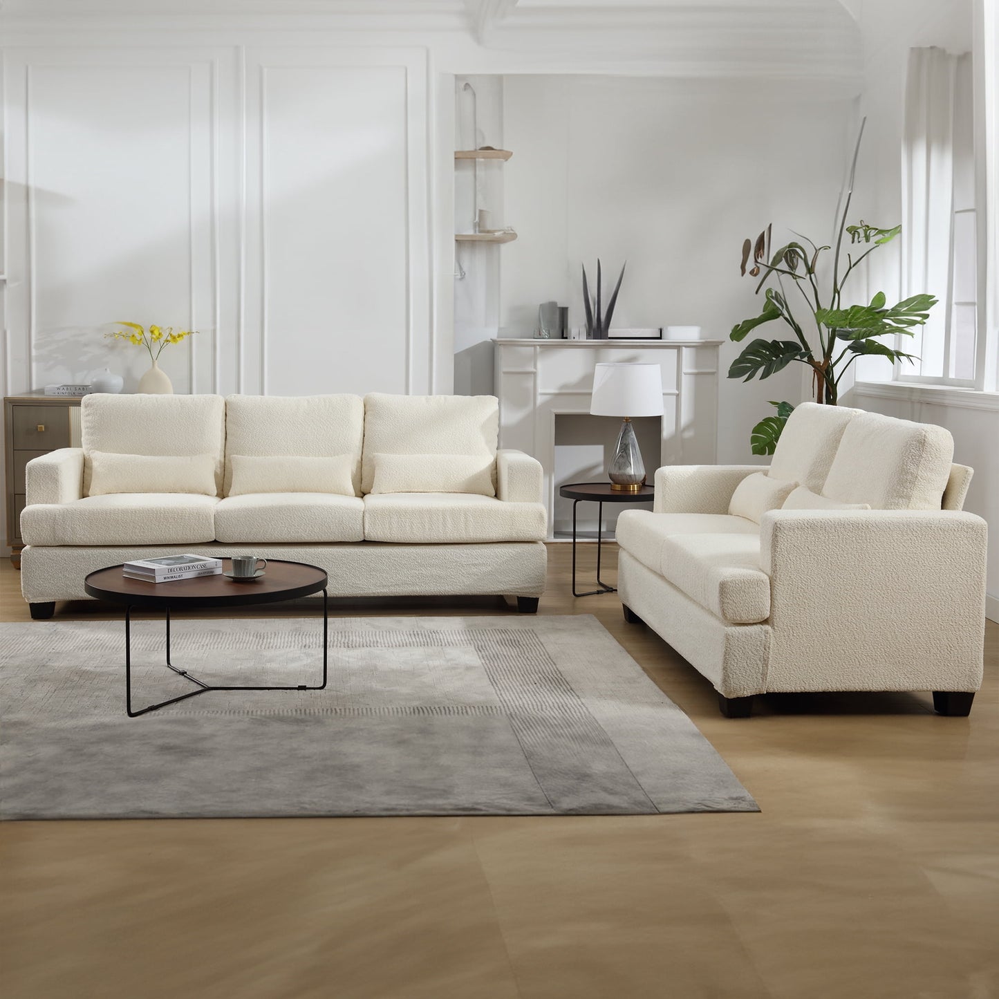 Muumblus Modern Single Sofa Chair, 37" Small Couch with 1 Waist Pillow, Removable Back Cushion, Living Room Set, White Fabric