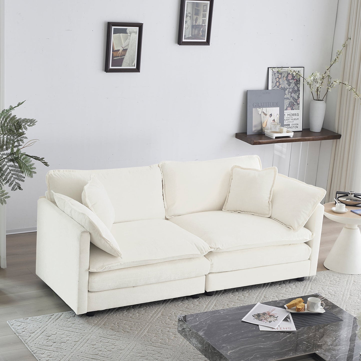 Muumblus 2 Seater Cloud Sofa, Chenille Deep Seat Sofa, Modern Adult Upholstered Loveseat Sofa Couch for Living Room, Ivroy