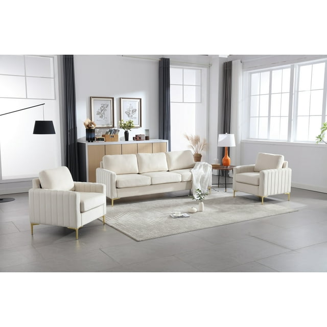 Muumblus 3 Pieces Velvet Living Room Furniture Sets, Modern 1 Seater Sofa Chair and 2 Seater Loveseat Sofa and 3 Seater Sofa Couch, Green