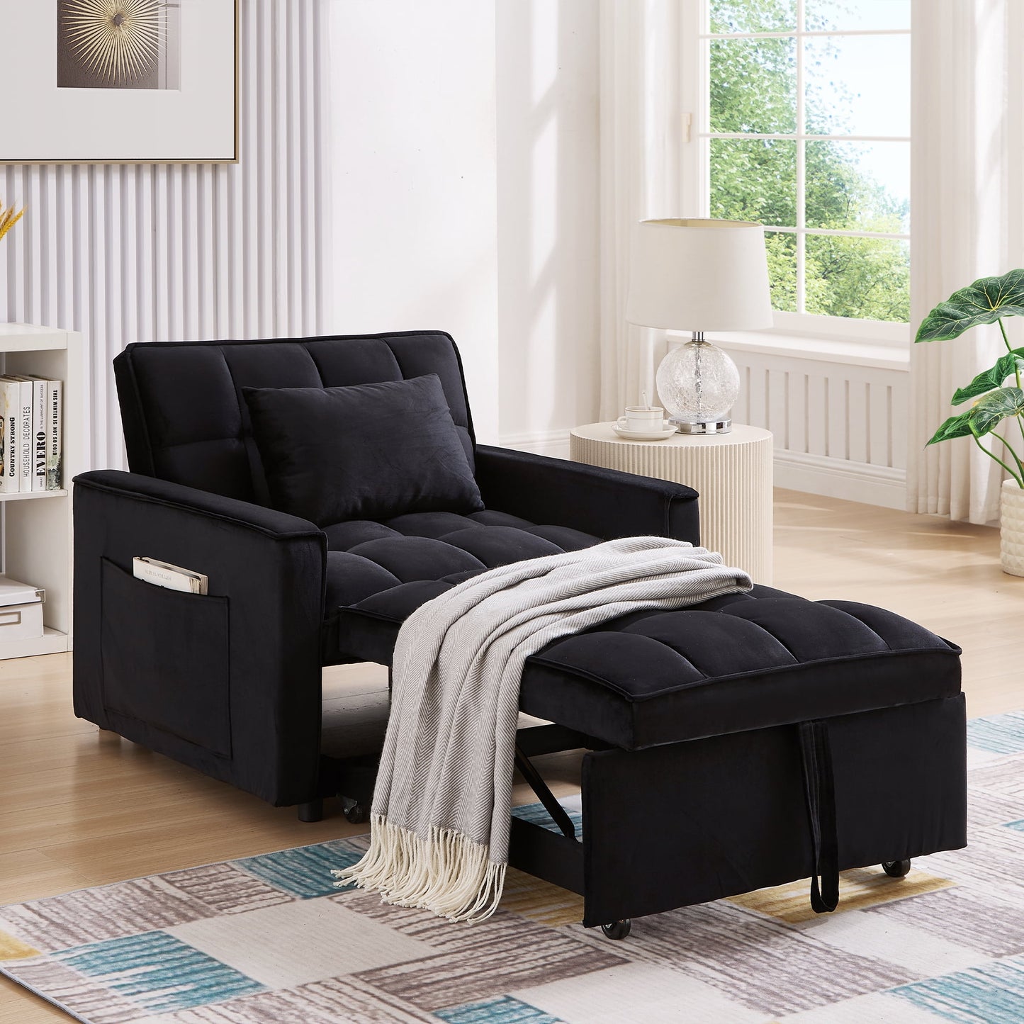 Muumblus 3-in-1 Convertible Sleeper Sofa Chair Bed for Adult, Lounge Chair Indoor, Modern Single Couch for Living Room, Small Spaces, Gray Velvet
