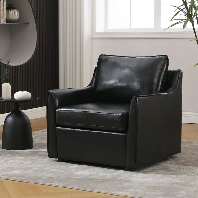 Muumblus 30.7"W Modern Mid-Century Faux Leather Single Sofa Accent Chair for Living Room, Brown