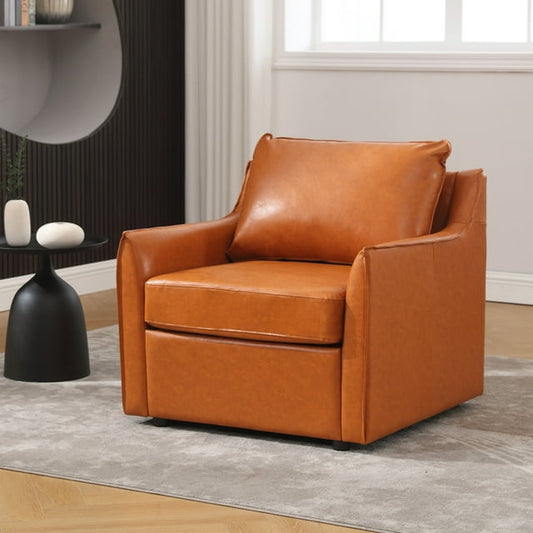 Muumblus 30.7"W Modern Mid-Century Faux Leather Single Sofa Accent Chair for Living Room, Brown
