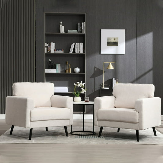 Muumblus 35.8" Oversized Accent Armchairs Set of 2, Modern Large Leisure Chair and A Half for Living Room, Beige Linen