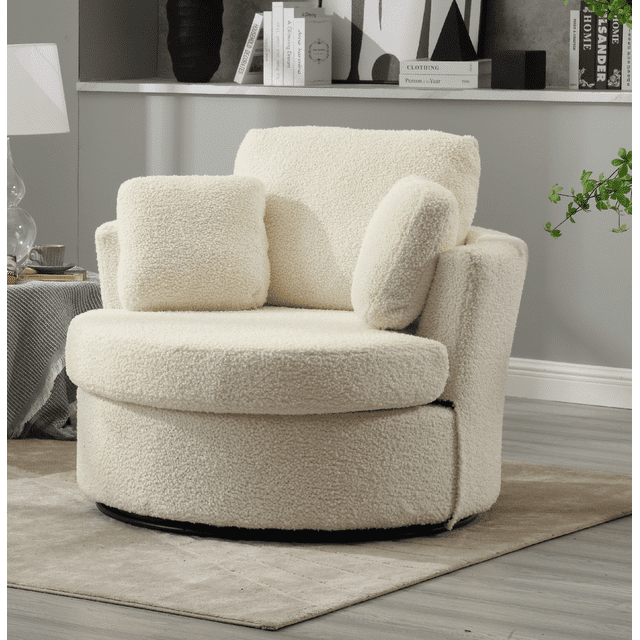 Muumblus 42.2"W Chenille Swivel Chair, Modern Oversize Accent Chair Barrel Chair Club Armchair Comfy Chair for Bedroom Living Room, Green