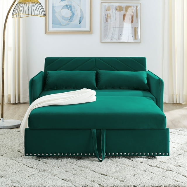 Muumblus 55" Pull Out Sofa Bed, Convertible Sleeper Loveseat with USB Ports, Modern Velvet Small Love Seat Futon Sofa for Living Room, Adjsutable Backrest