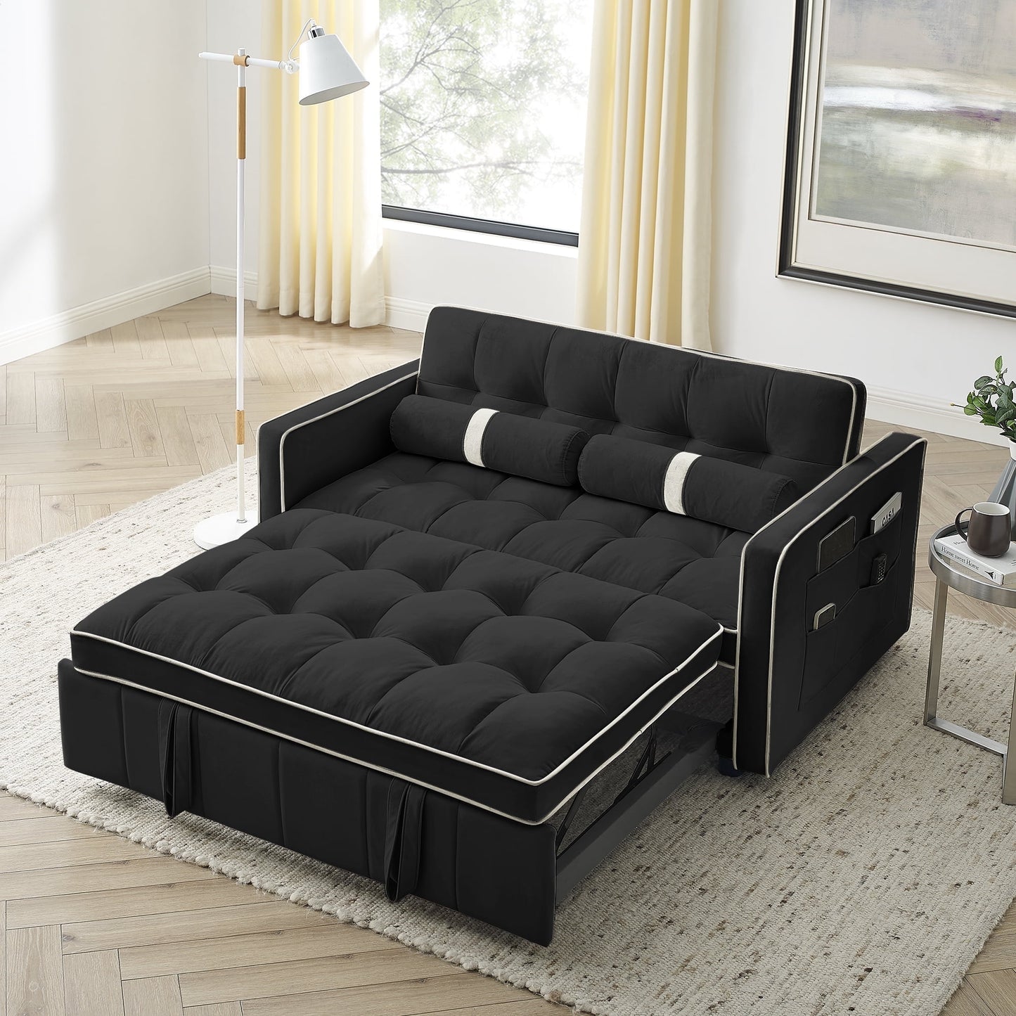 Muumblus 55" Pull Out Sofa Bed - Tufted Velvet Convertible Loveseat Sleeper Sofa Couch for Living Room