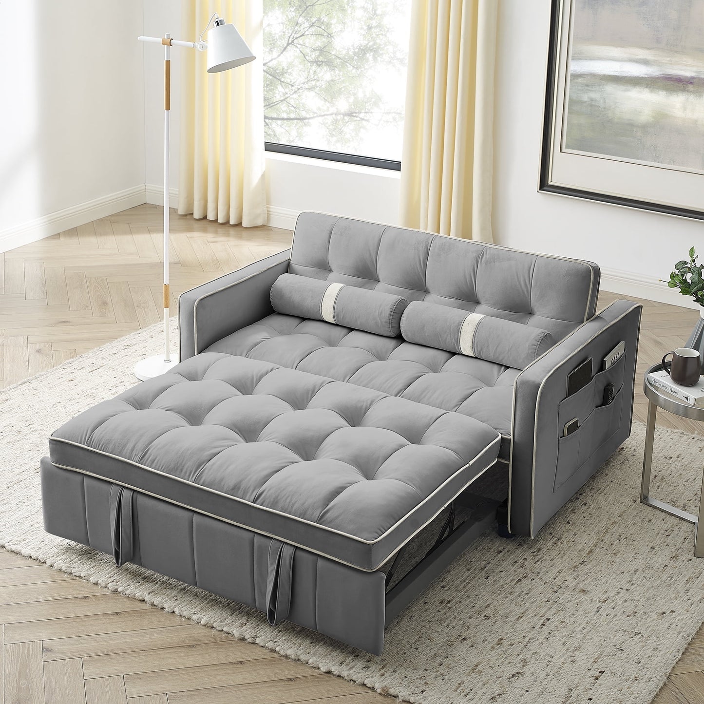 Muumblus 55" Pull Out Sofa Bed - Tufted Velvet Convertible Loveseat Sleeper Sofa Couch for Living Room