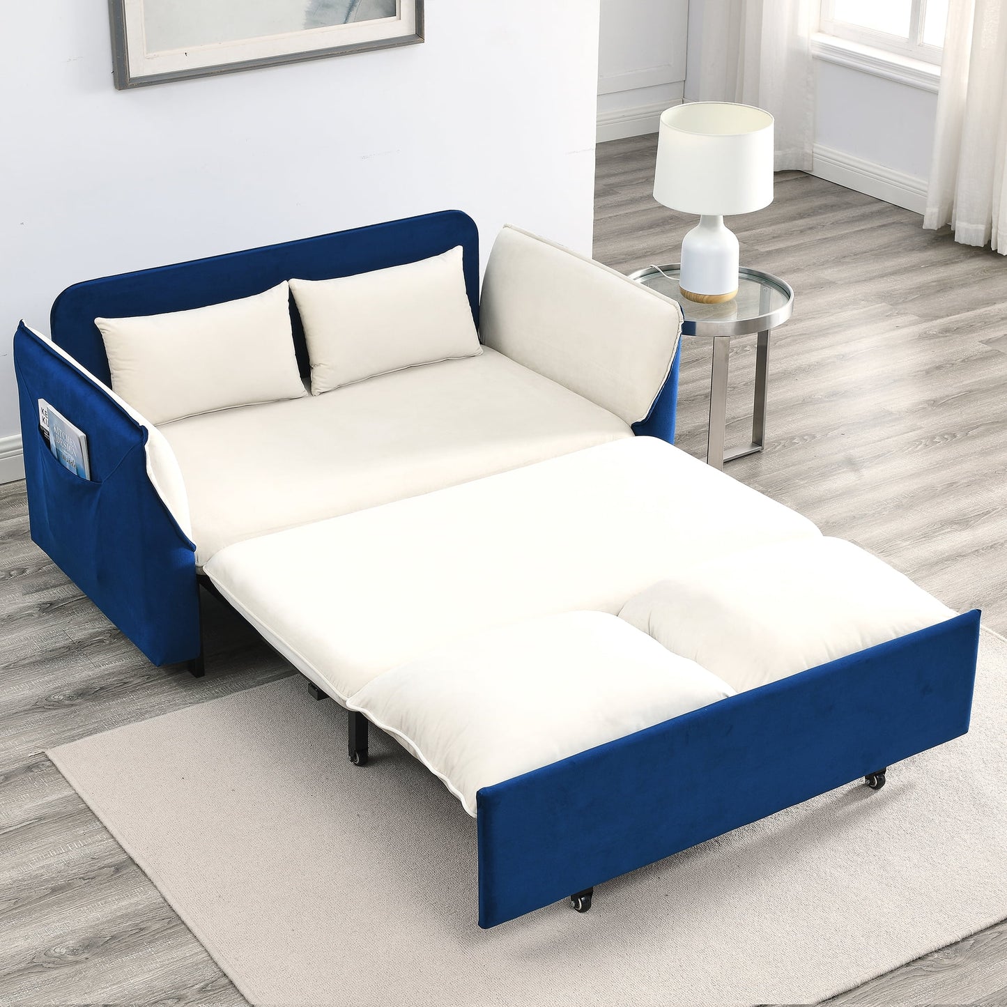 Muumblus 57" Pull Out Sofa Bed, Convertible Adult Sleeper Sofa Bed with Cushions&Throw