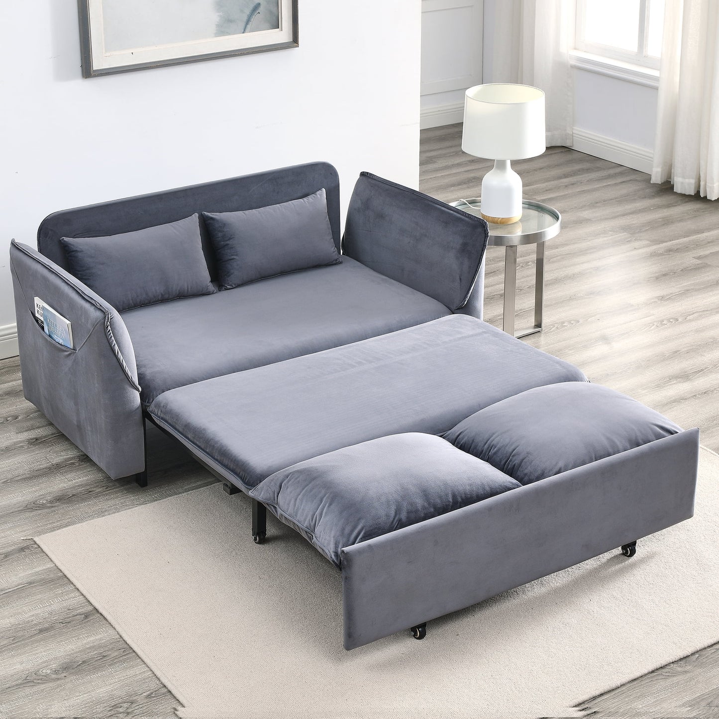 Muumblus 57" Pull Out Sofa Bed, Convertible Adult Sleeper Sofa Bed with Cushions&Throw