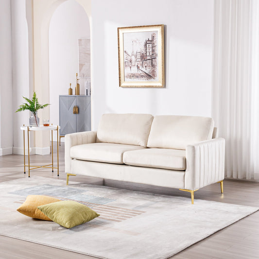 Muumblus 65 inch Loveseat Sofa, 2 Seater Sofa for Small Space, Tufted Velvet Couch, Mid Century Modern Small Couches for Living Room, Bedroom, Beige