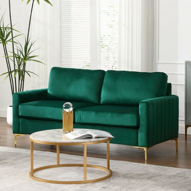 Muumblus 65 inch Loveseat Sofa, 2 Seater Sofa for Small Space, Tufted Velvet Couch, Mid Century Modern Small Couches for Living Room, Bedroom, Beige