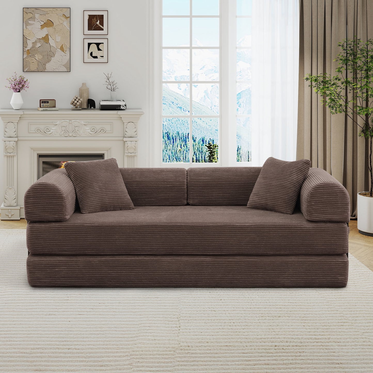 Muumblus 78" Corduroy Loveseat Cloud Sofa , Queen Size Convertible Slpper Couch Bed for Living Room, Beige