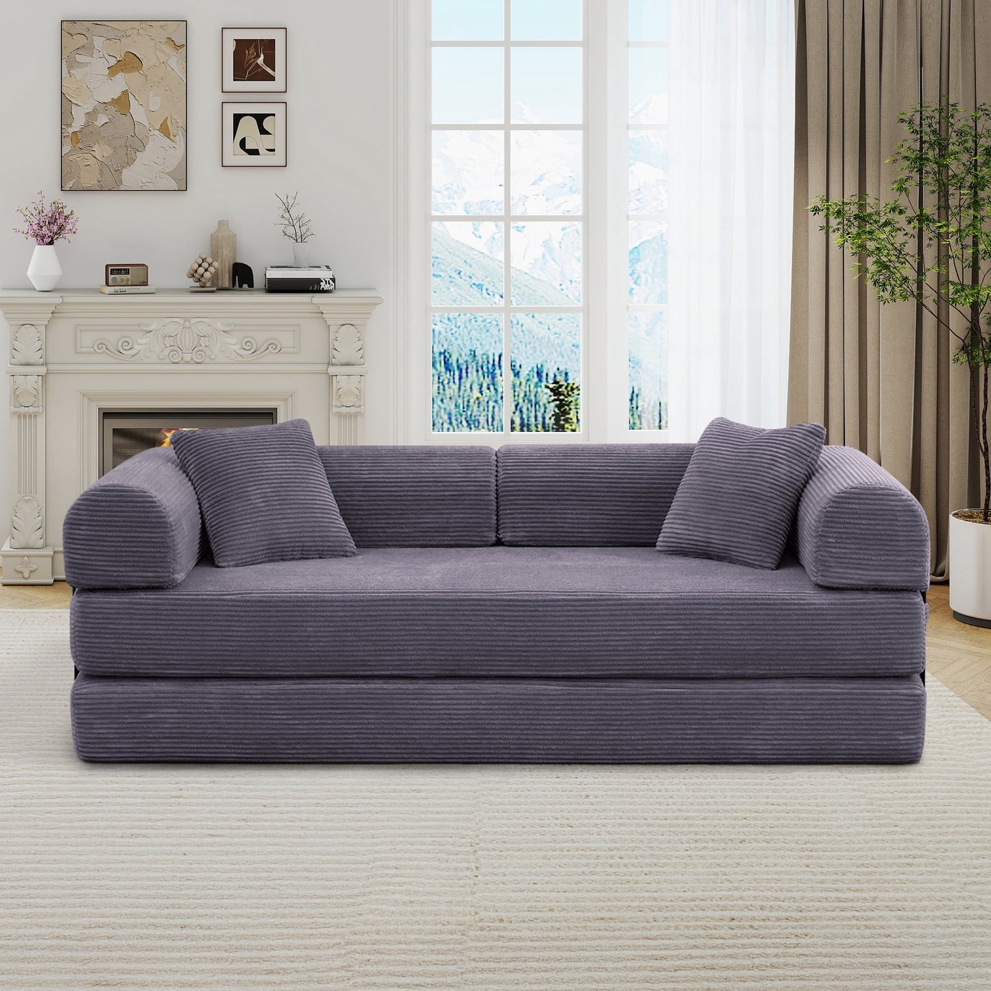Muumblus 78" Corduroy Loveseat Cloud Sofa , Queen Size Convertible Slpper Couch Bed for Living Room, Beige