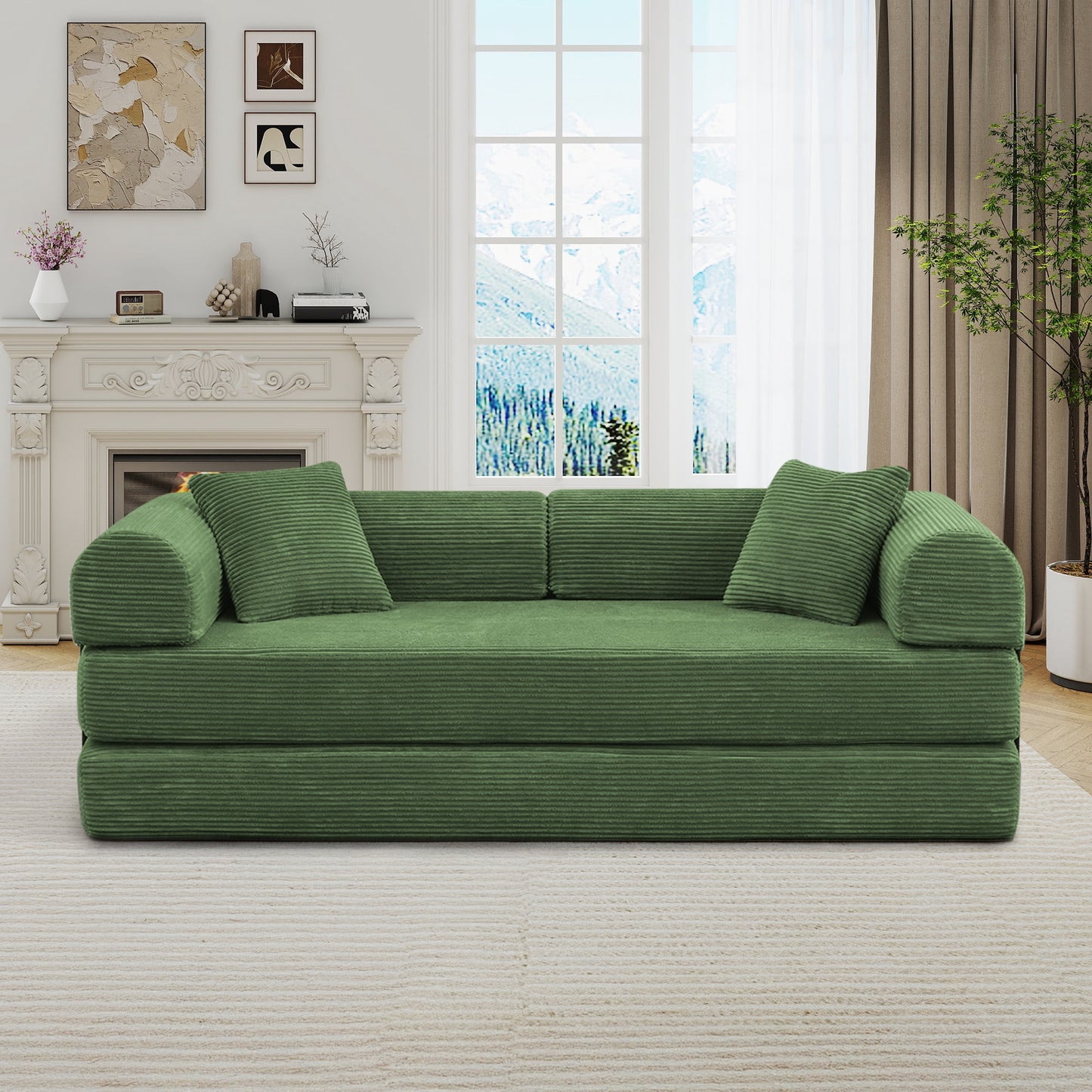 Muumblus 78" Corduroy Loveseat Cloud Sofa , Queen Size Convertible Slpper Couch Bed for Living Room, Beige