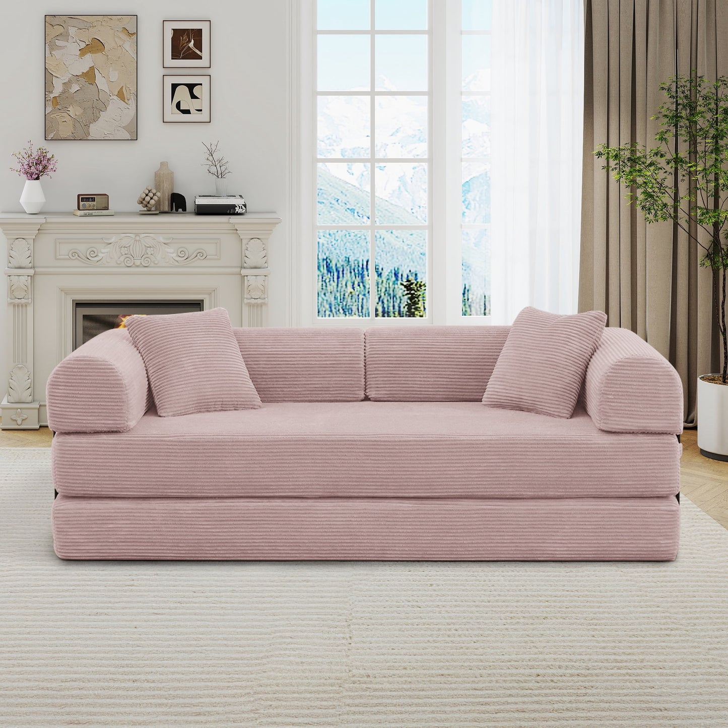 Muumblus 78" Corduroy Loveseat Cloud Sofa , Queen Size Convertible Slpper Couch Bed for Living Room, Beige