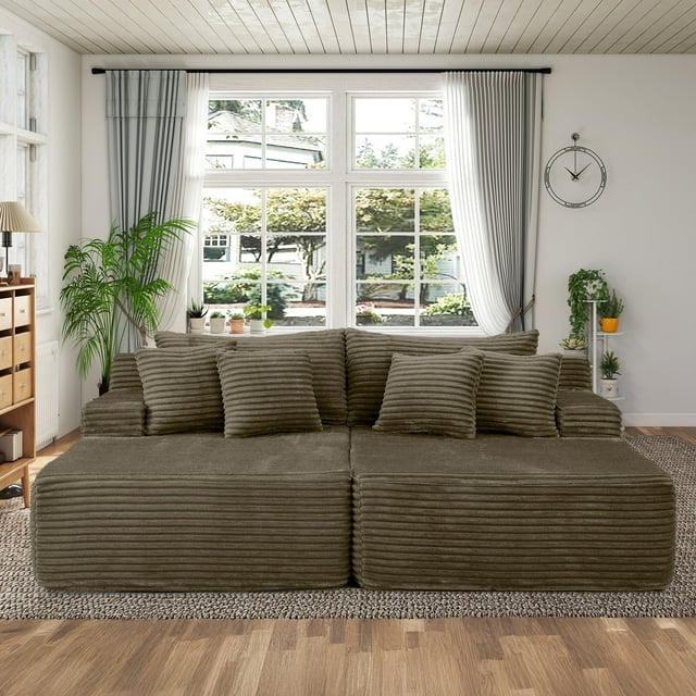 Muumblus 83" Oversized Double Chaise Lounge Chair Indoor, Modern Boneless Plush Corduroy Upholstered Modural Sectional Sleeper Cloud Couch for Living Room Apartment