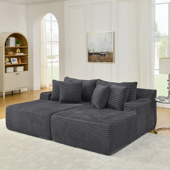 Muumblus 83" Oversized Double Chaise Lounge Chair Indoor, Modern Boneless Plush Corduroy Upholstered Modural Sectional Sleeper Cloud Couch for Living Room Apartment