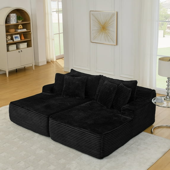 Muumblus 83" Oversized Double Chaise Lounge Chair Indoor, Modern Boneless Plush Corduroy Upholstered Modural Sectional Sleeper Cloud Couch for Living Room Apartment