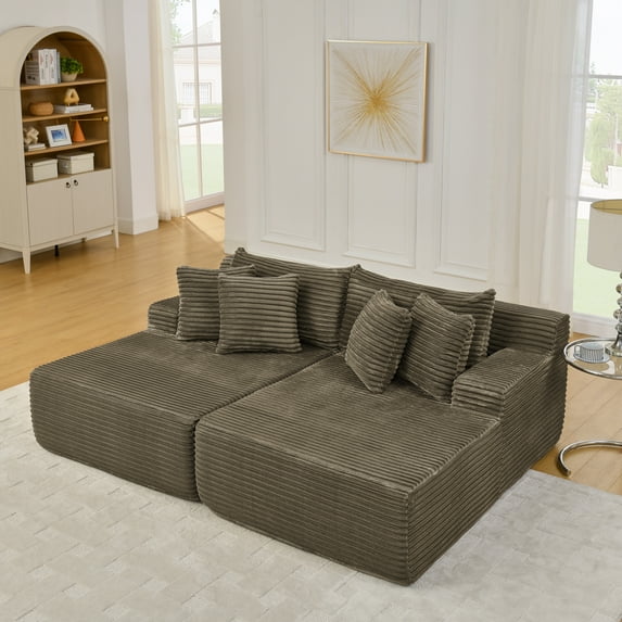 Muumblus 83" Oversized Double Chaise Lounge Chair Indoor, Modern Boneless Plush Corduroy Upholstered Modural Sectional Sleeper Cloud Couch for Living Room Apartment