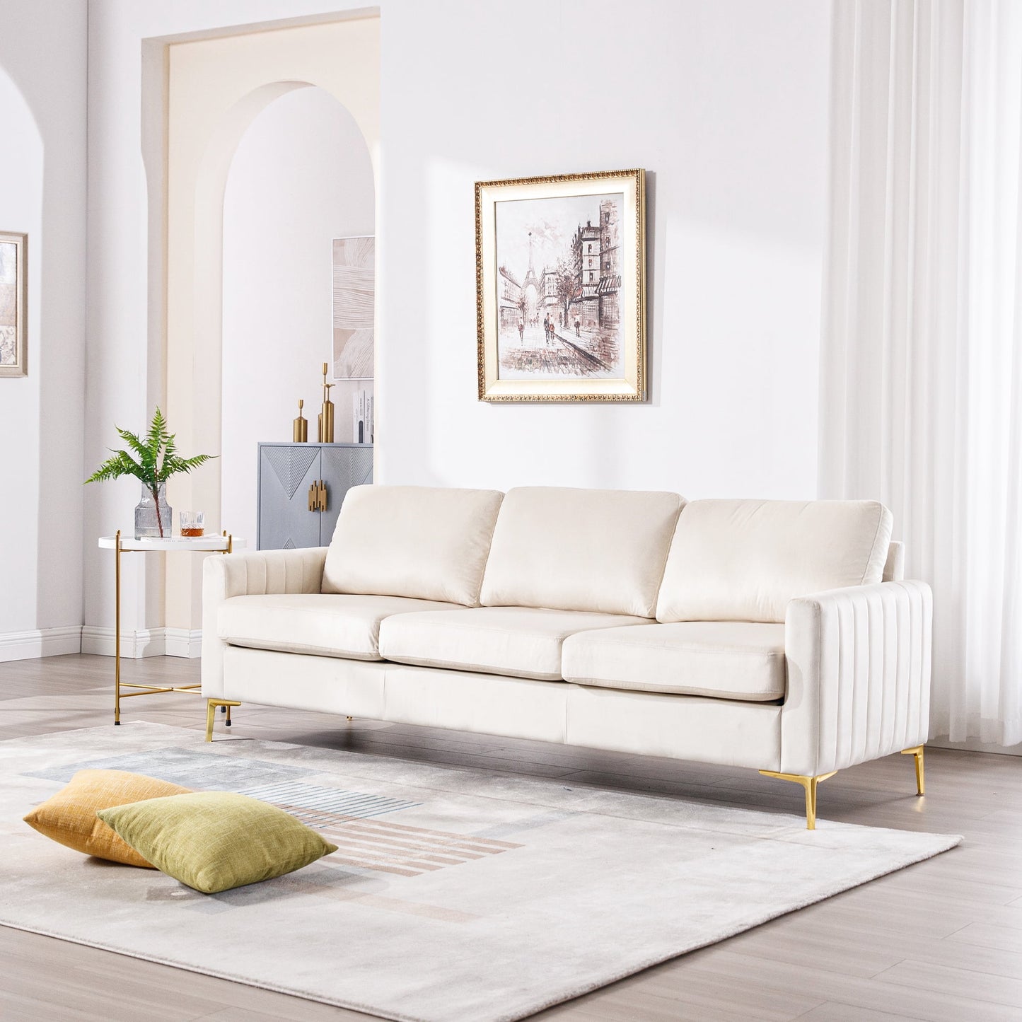 Muumblus 85 inch Sofa Couch, 3 Seater Loveseat Sofa, Mid Century Modern Tufted Velvet Couch for Living Room, Living Room Furniture Sets