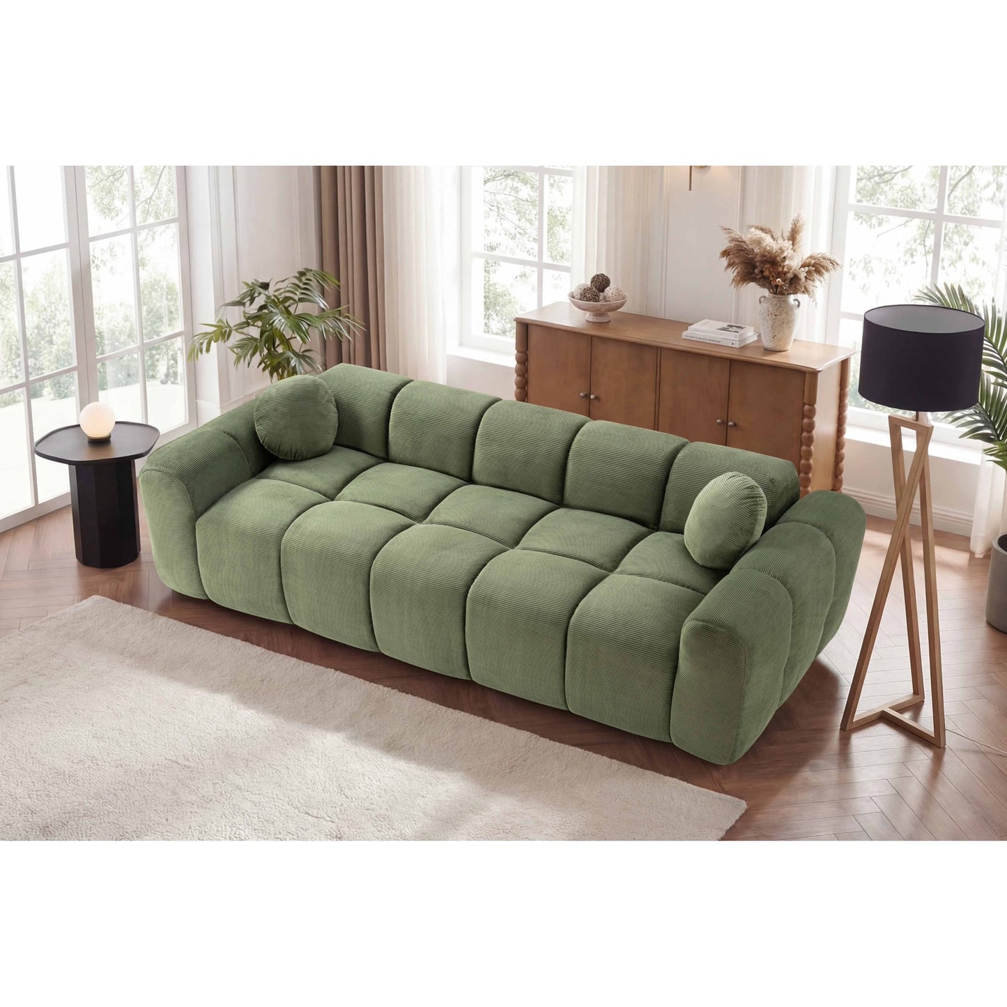 Muumblus 98" Boneless Cloud Couch, Modern Corduroy Floor Sofa, No Assembly Required Couches and Sofas for Living Room, Black