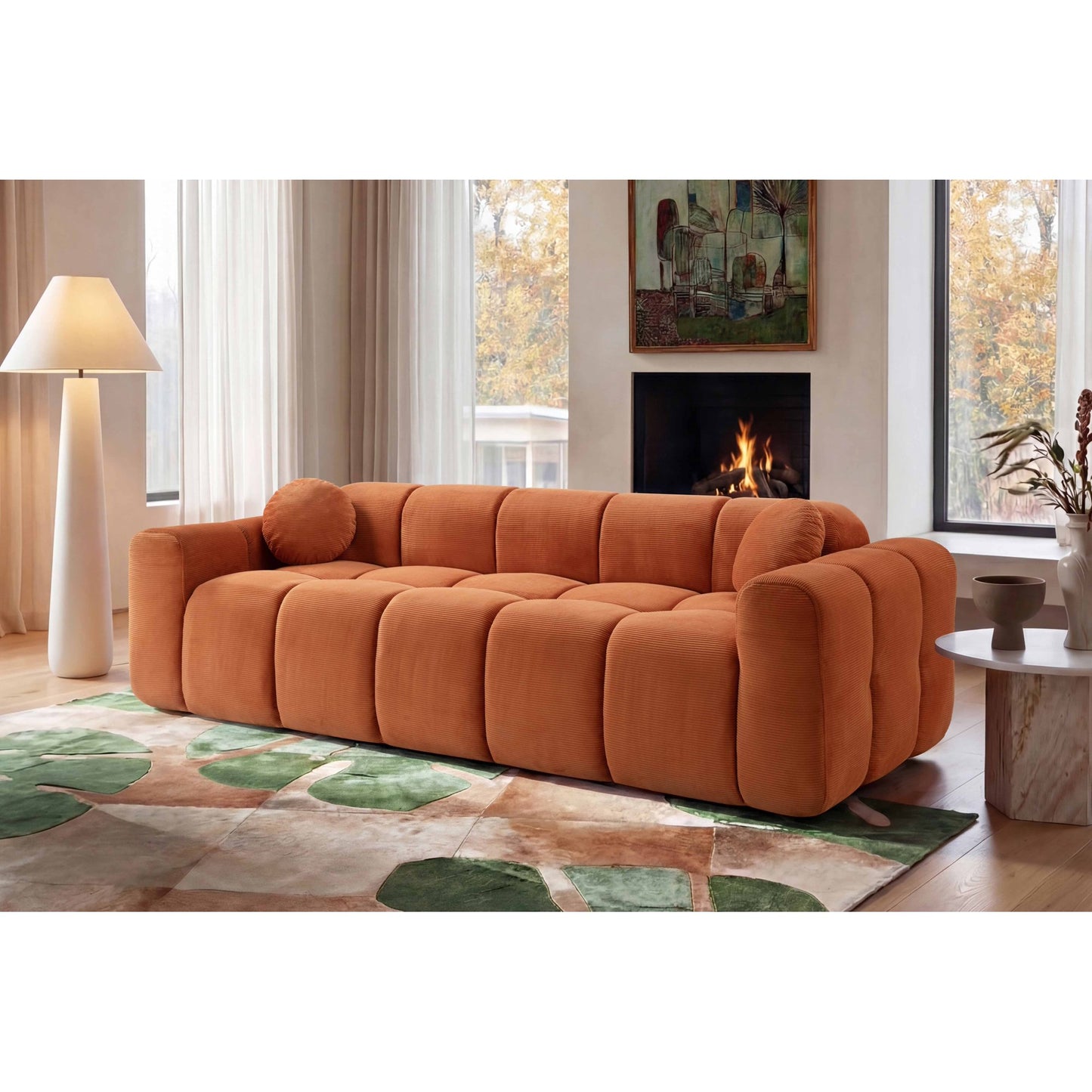 Muumblus 98" Boneless Cloud Couch, Modern Corduroy Floor Sofa, No Assembly Required Couches and Sofas for Living Room, Black