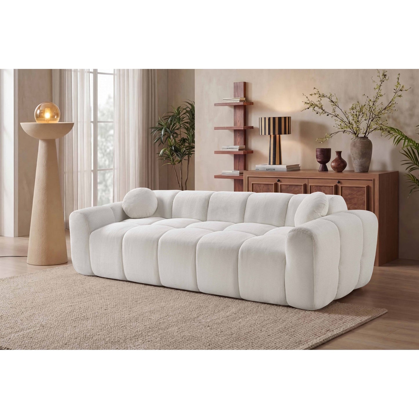 Muumblus 98" Boneless Cloud Couch, Modern Corduroy Floor Sofa, No Assembly Required Couches and Sofas for Living Room, Black