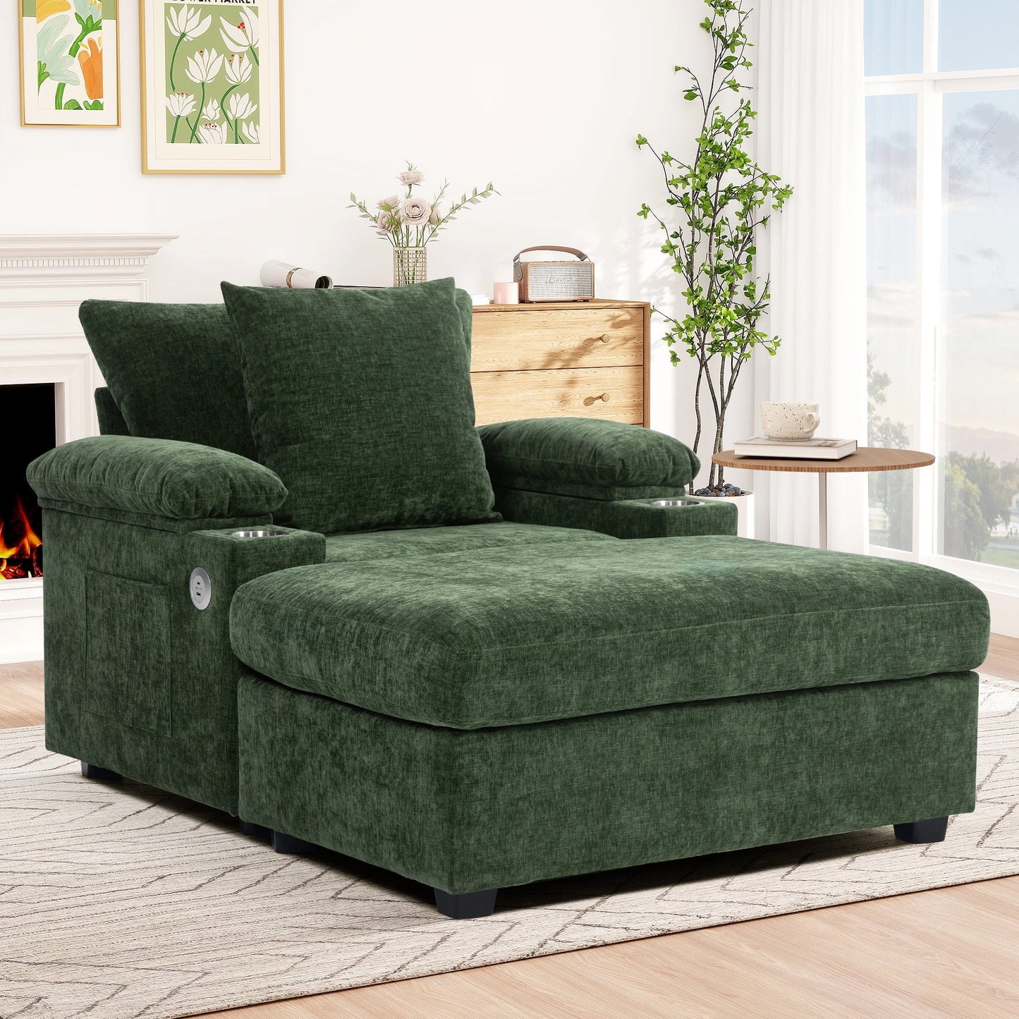 Muumblus Accent Chair with USB & Storage Arms, Cozy Indoor Lounge Chair with Ottoman