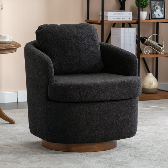 Muumblus Boucle Swivel Accent Barrel Chair, Living Room Leisure Comfy Armchair for Bedroom, Ivory