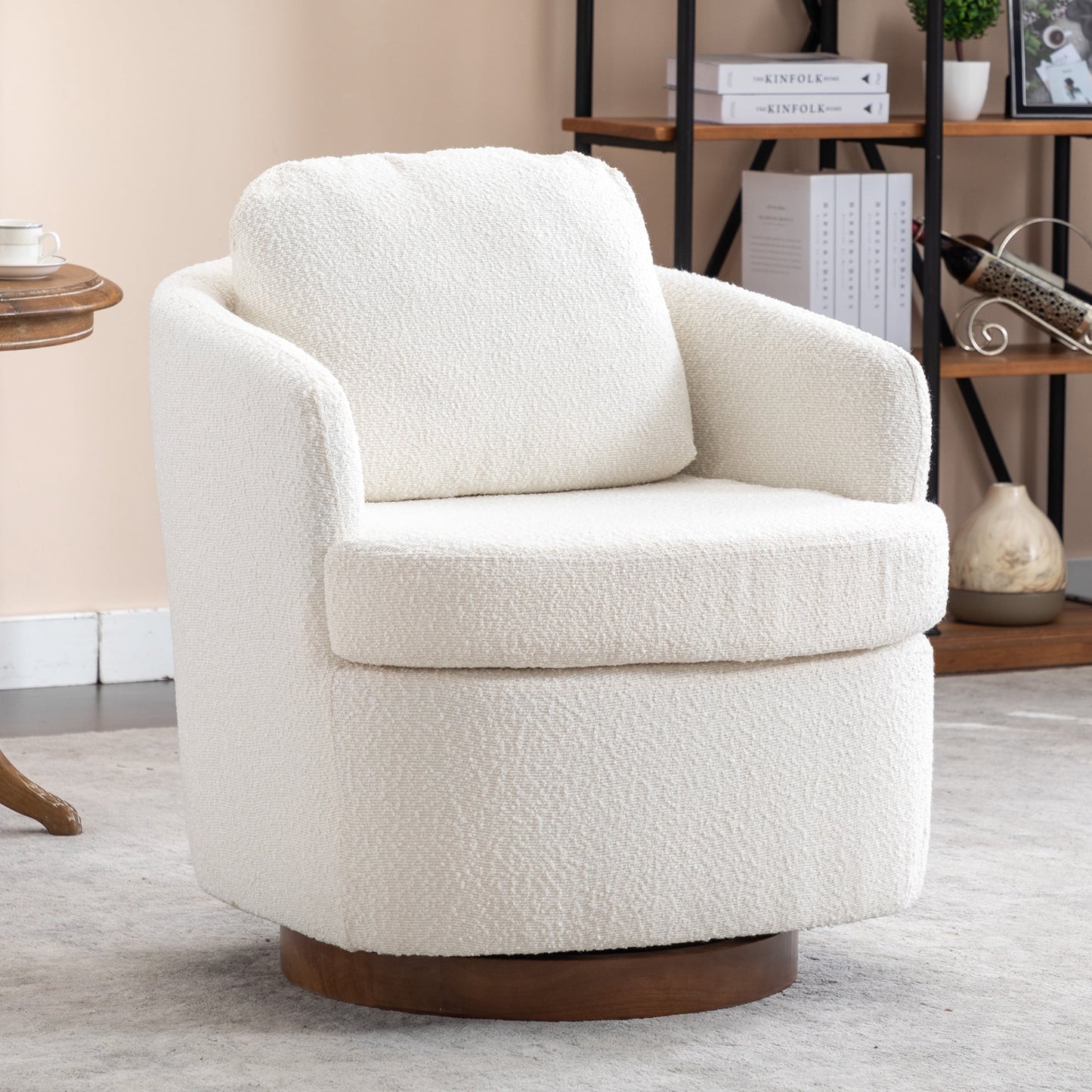Muumblus Boucle Swivel Accent Barrel Chair, Living Room Leisure Comfy Armchair for Bedroom, Ivory