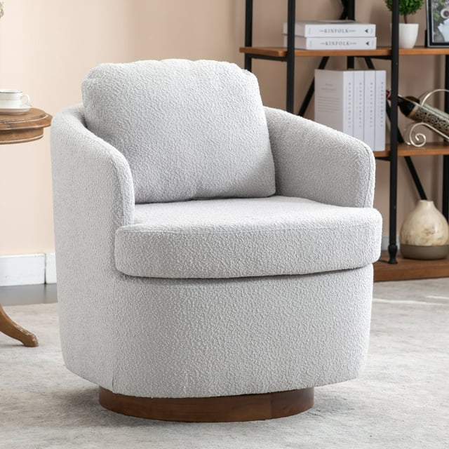 Muumblus Boucle Swivel Accent Barrel Chair, Living Room Leisure Comfy Armchair for Bedroom, Ivory