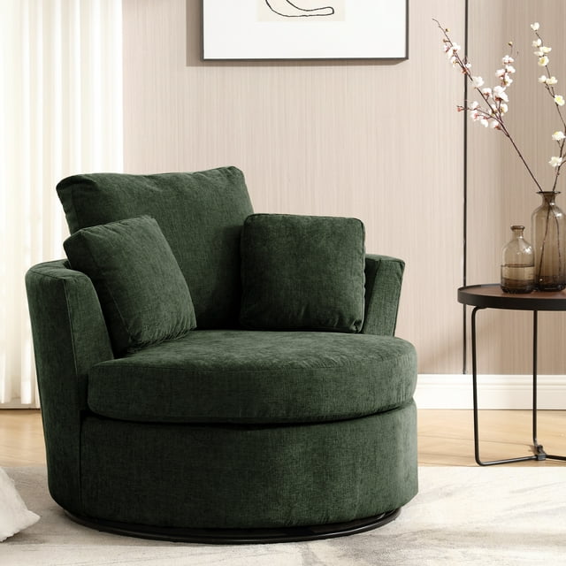 Muumblus Teddy Swivel Accent Chair Barrel Chair, Oversized Comfy Armchair with Pillows, Modern Leisure Sofa Chair for Living Room Bedroom, Ivory
