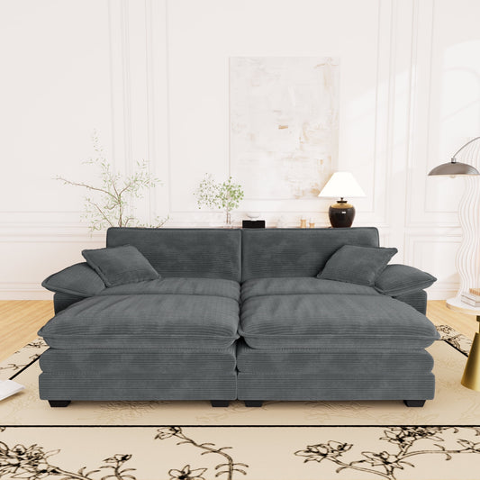 Muumblus Corduroy Comfy Sectional Sofa with 2 Ottoman, Modern Deep Seat Lounge Couch for Living Room