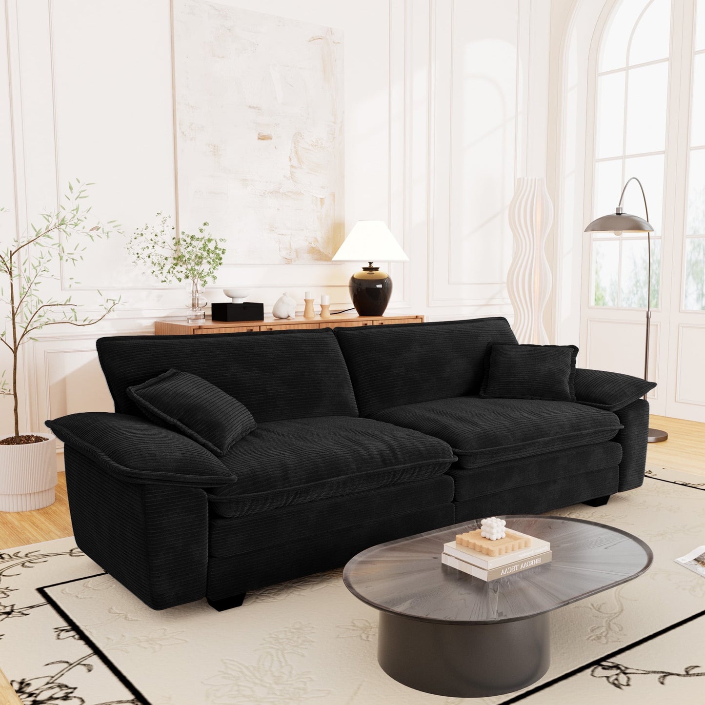Muumblus Corduroy Loveseat Sofa, Upholstered 2-Seater Sleeper Couch for Living Room/Apt, Green