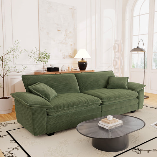 Muumblus Corduroy Loveseat Sofa, Upholstered 2-Seater Sleeper Couch for Living Room/Apt, Green