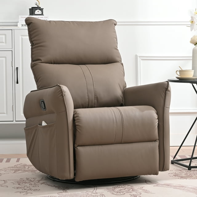 Muumblus Leather Swivel Glider Recliner Chair for Baby Nursery, Modern Upholstered Glider Rocker for Living Room, Bedroom, Light Gray