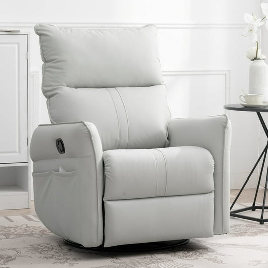 Muumblus Leather Swivel Glider Recliner Chair for Baby Nursery, Modern Upholstered Glider Rocker for Living Room, Bedroom, Light Gray