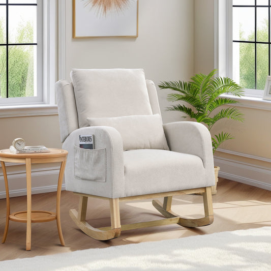 Muumblus Linen Glider Rocking Chair for Baby Nursery, High Back, Indoor, Beige