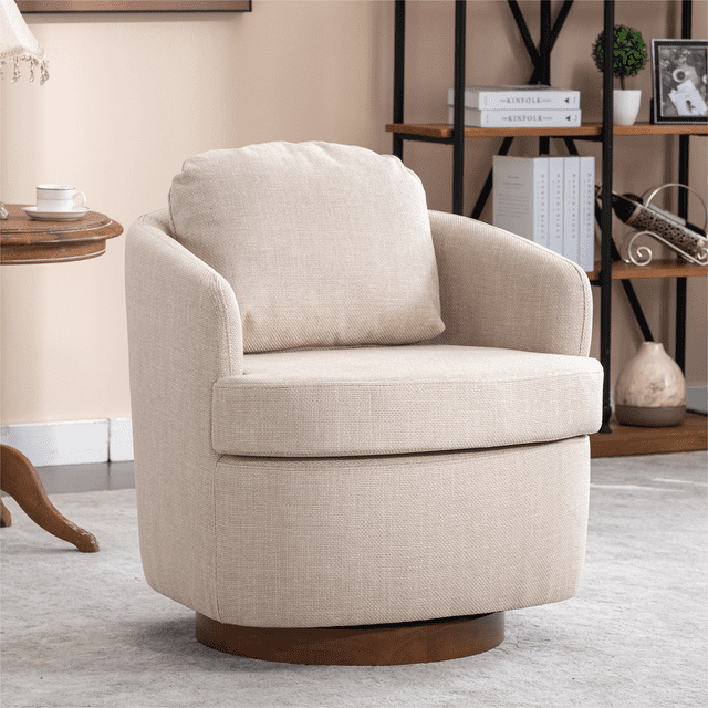 Muumblus Boucle Swivel Accent Barrel Chair, Living Room Leisure Comfy Armchair for Bedroom, Ivory