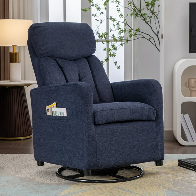 Muumblus Teddy Swivel Rocking Chair for Baby Nursery, Tall Back Glider Rocker with Pocket, White