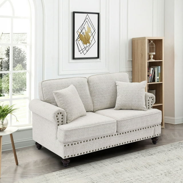 Muumblus 61" W Mid-Century Loveseat Sofa with Nailhead, 2 Seater Sofa for Living Room, Lake Green Chenille Fabric
