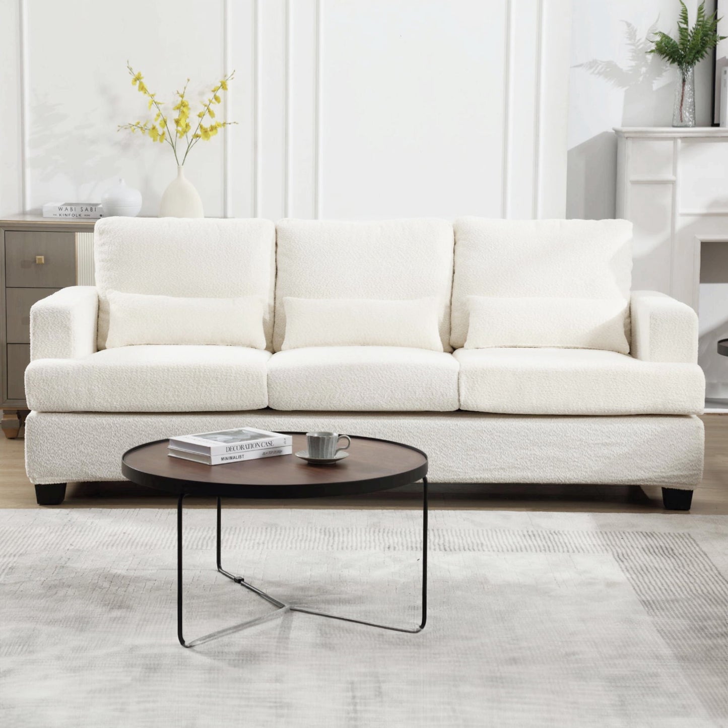 Muumblus Modern Single Sofa Chair, 37" Small Couch with 1 Waist Pillow, Removable Back Cushion, Living Room Set, White Fabric