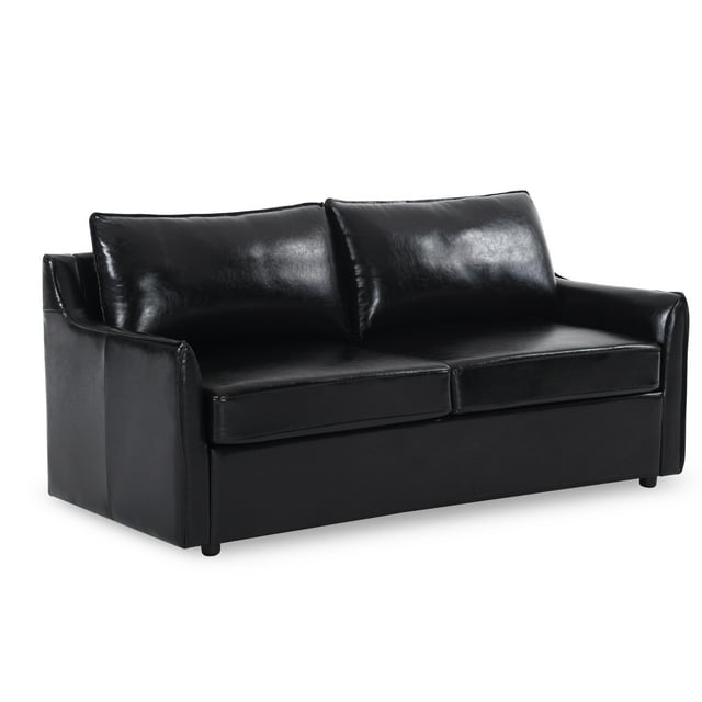 Muumblus Modern Mid-Century Faux Leather 2-Seater Loveseat Sofa for Living Room, Brown