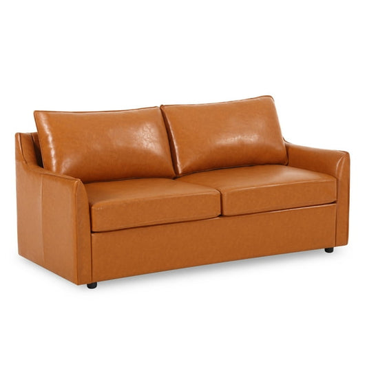 Muumblus Modern Mid-Century Faux Leather 2-Seater Loveseat Sofa for Living Room, Brown