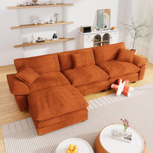 Muumblus Modular Sectional Cloud Couch with Ottoman, Oversized L-Shaped Corduroy Sofa for Living Room