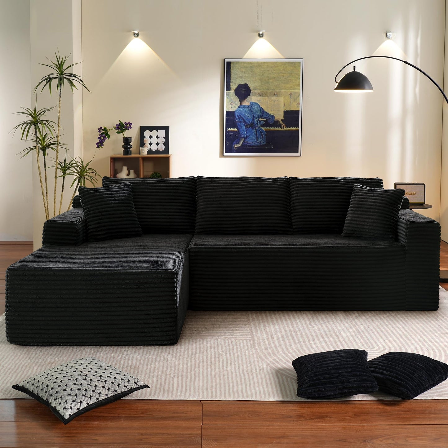 Muumblus Modular Sectional Sofa, Oversized L-Shape Cloud Couch, Modern Corduroy Sleeper Couches for Living Room, No Assembly Required