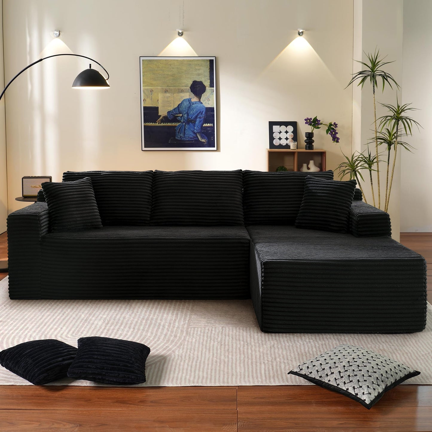 Muumblus Modular Sectional Sofa, Oversized L-Shape Cloud Couch, Modern Corduroy Sleeper Couches for Living Room, No Assembly Required