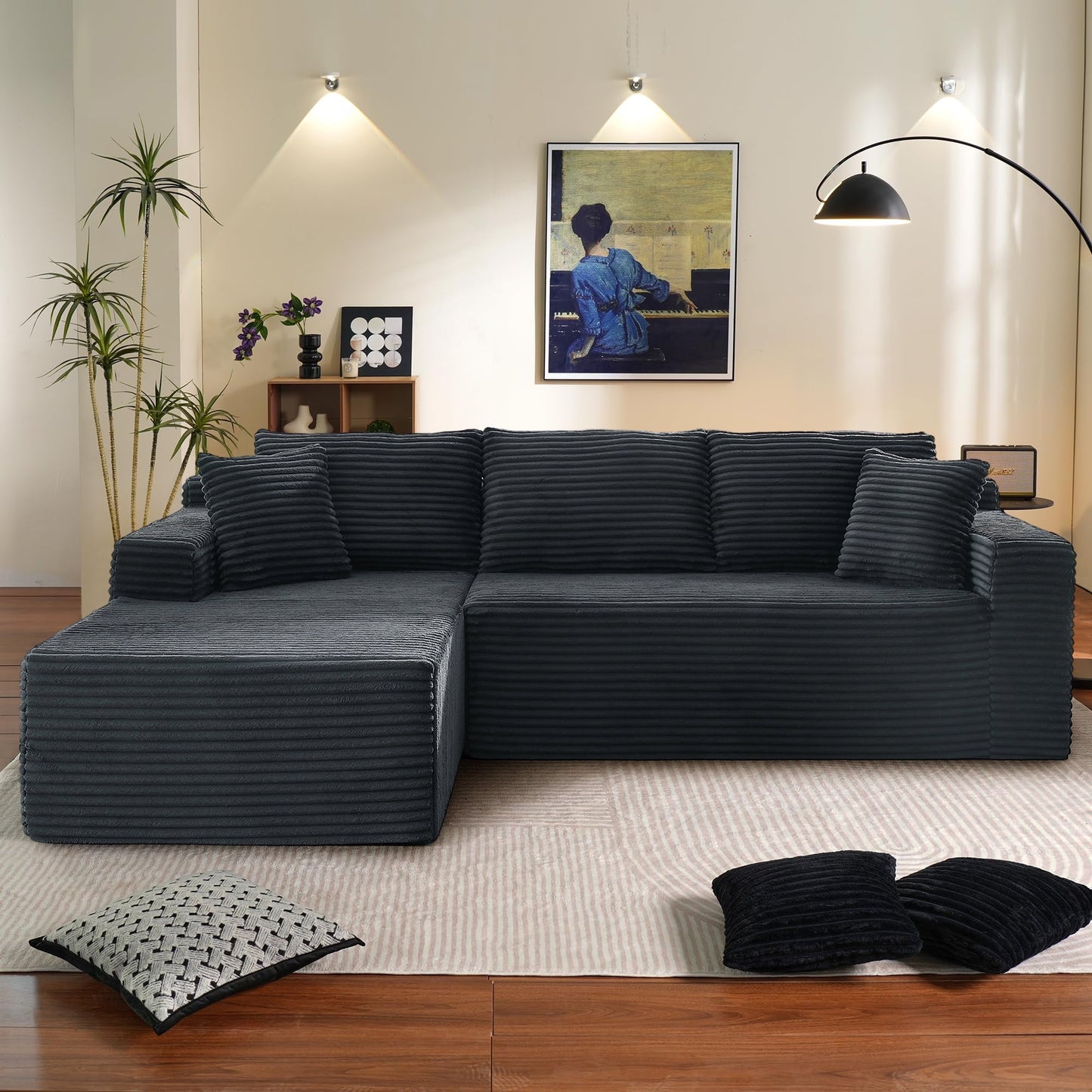 Muumblus Modular Sectional Sofa, Oversized L-Shape Cloud Couch, Modern Corduroy Sleeper Couches for Living Room, No Assembly Required