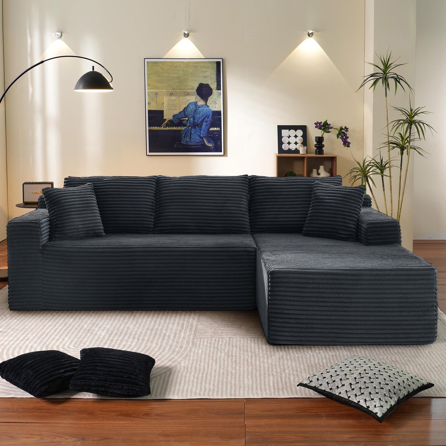 Muumblus Modular Sectional Sofa, Oversized L-Shape Cloud Couch, Modern Corduroy Sleeper Couches for Living Room, No Assembly Required